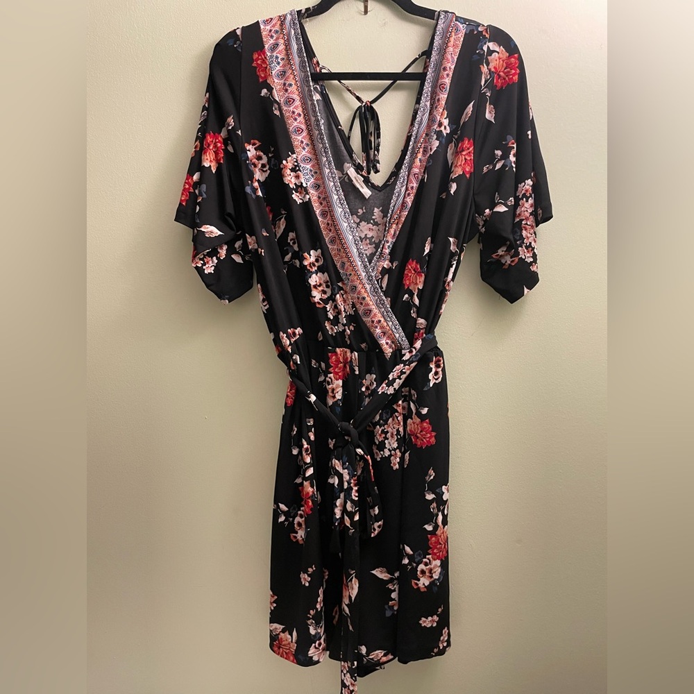 Womens Floral V-Neck Wrap Boho Romper Size XL